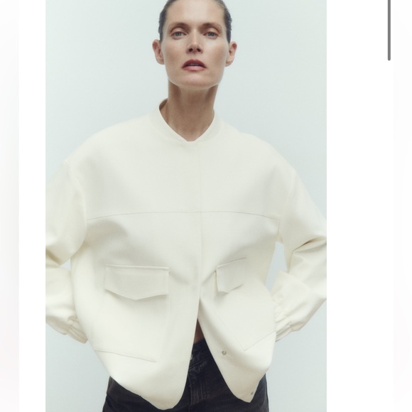 Zara LONG BOMBER JACKET WITH PATCH POCKETS Size M - Picture 2 of 7